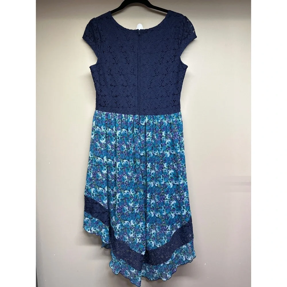 Disorderly Kids Navy Blue Lace Floral High‎ Low Dress Girls Size 20.5